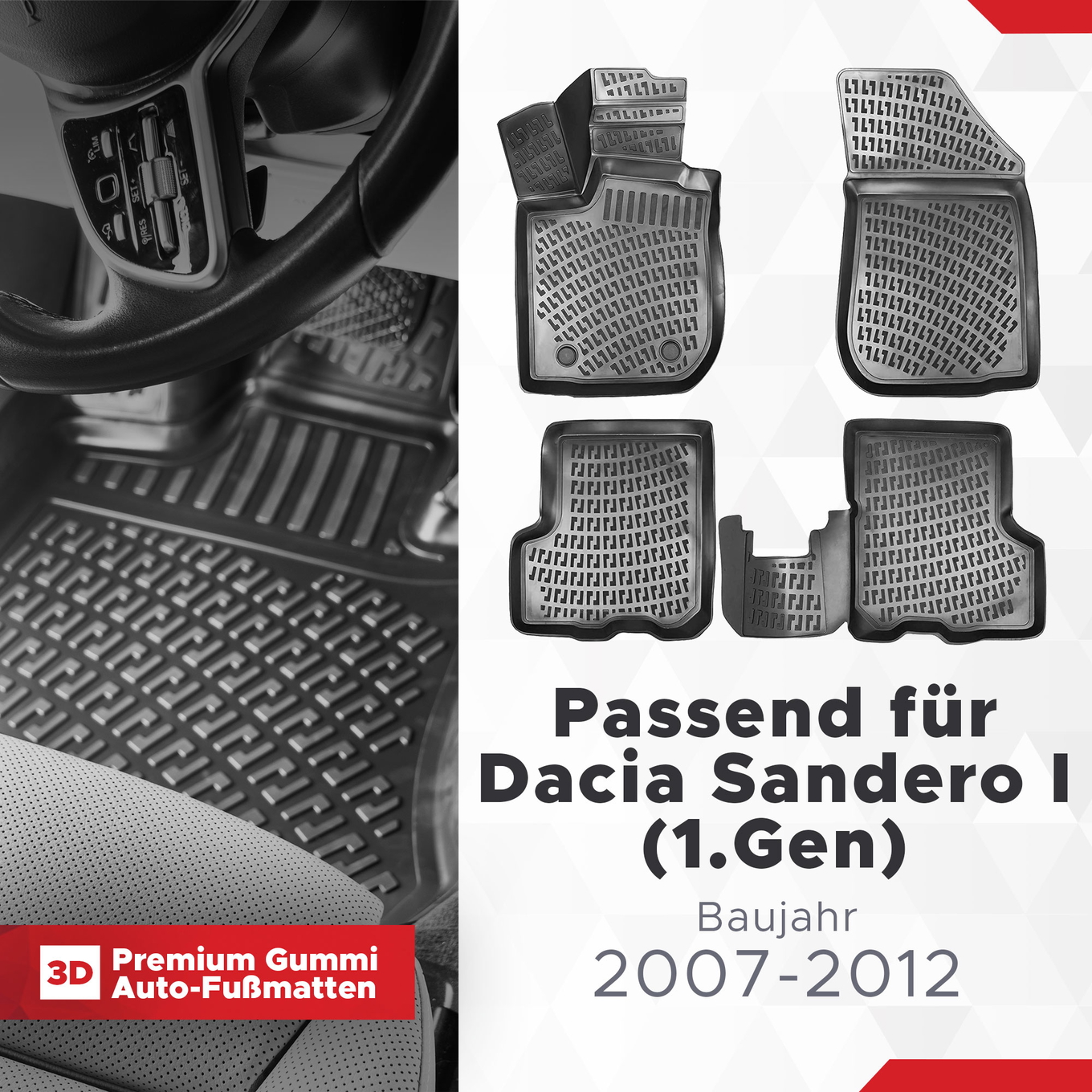 3D Fussmatten passend für Dacia Sandero I (1.Gen) 2007-2012 1