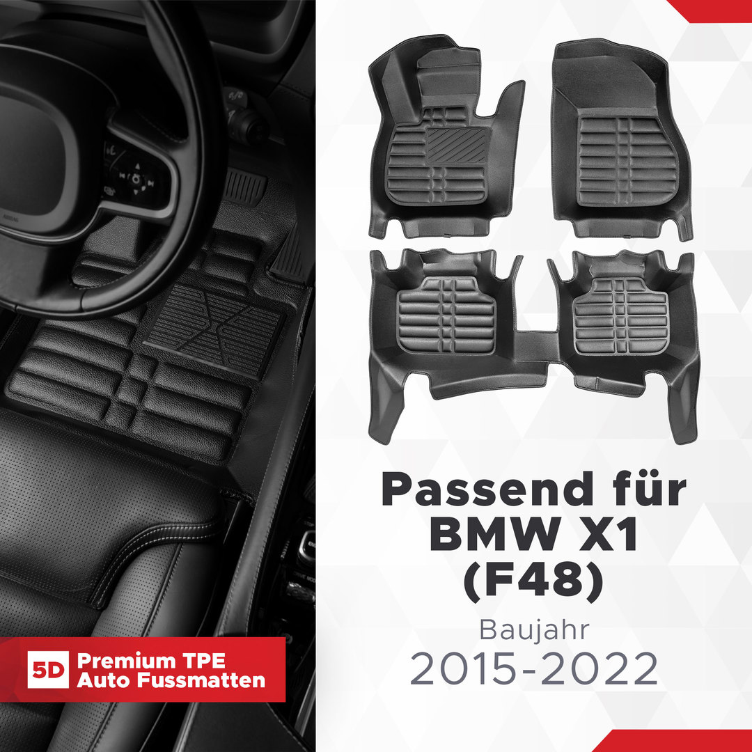 5D Premium Auto Fussmatten TPE Set passend für BMW X1 (F48) Baujahr 2016-2022 1