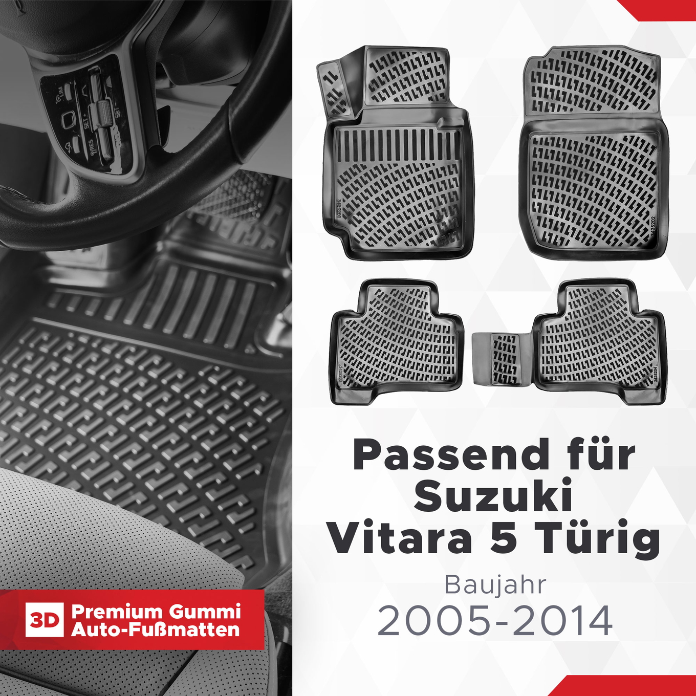 3D Auto Fussmatten Set passend für Suzuki Vitara 5 Türig Baujahr 2005-2014 1