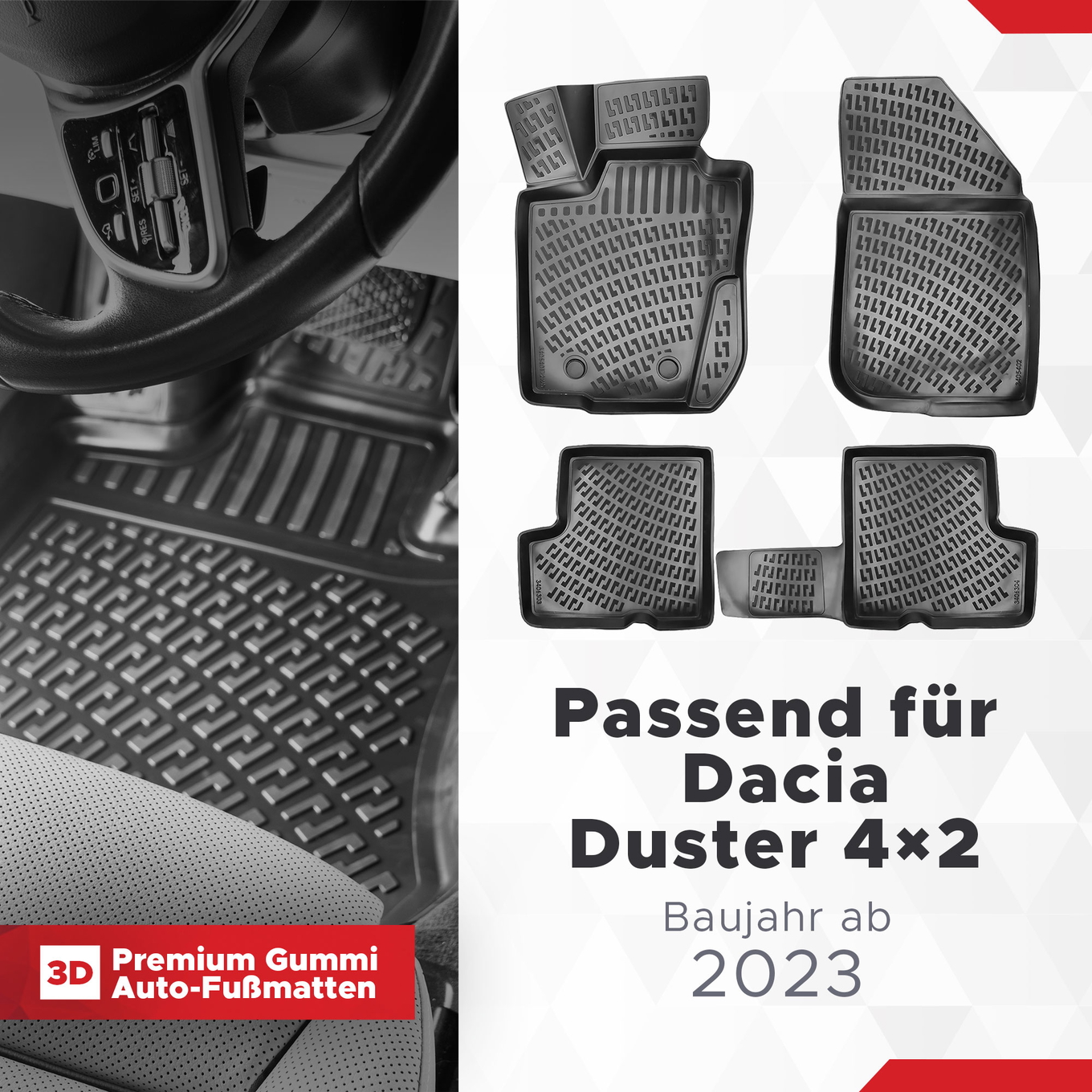 3D Fussmatten passend für Dacia Duster 4x2 Baujahr ab 2023 1
