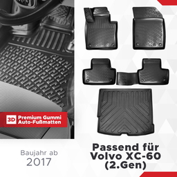 3D Auto Gummimatten & Kofferraumwanne Set für Volvo XC60 (2.Gen) Baujahr ab 2017 ( Mitteltunnel passt Nicht in Recharge ) thumbnail