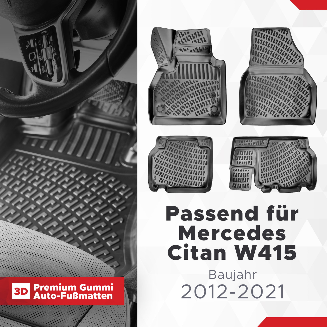 3D Auto Fussmatten Set passend für Mercedes Citan W415 Baujahr 2012-2021