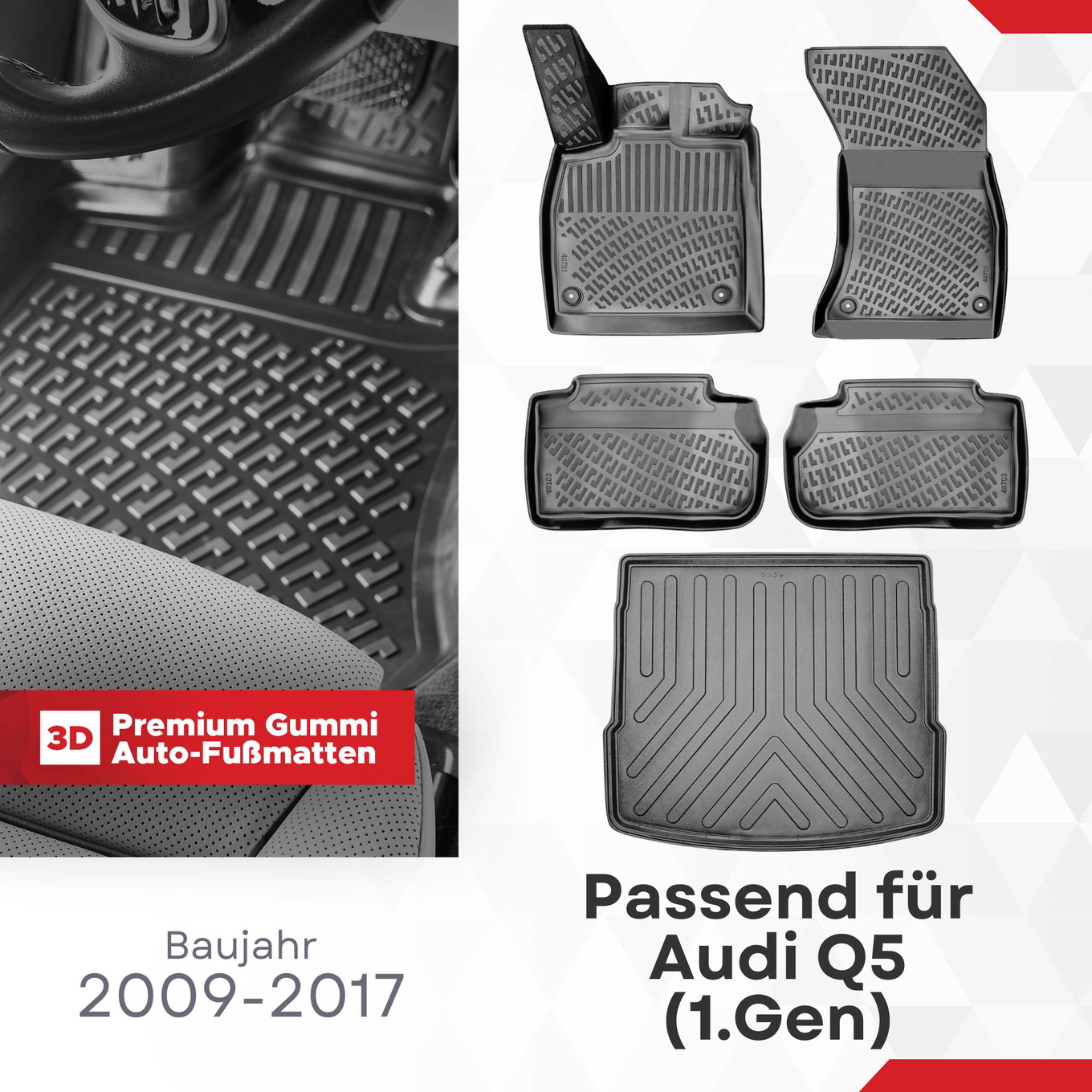 3D Auto Gummimatten & Kofferraumwanne Set für Audi Q5 (1.Gen) 2009-2017