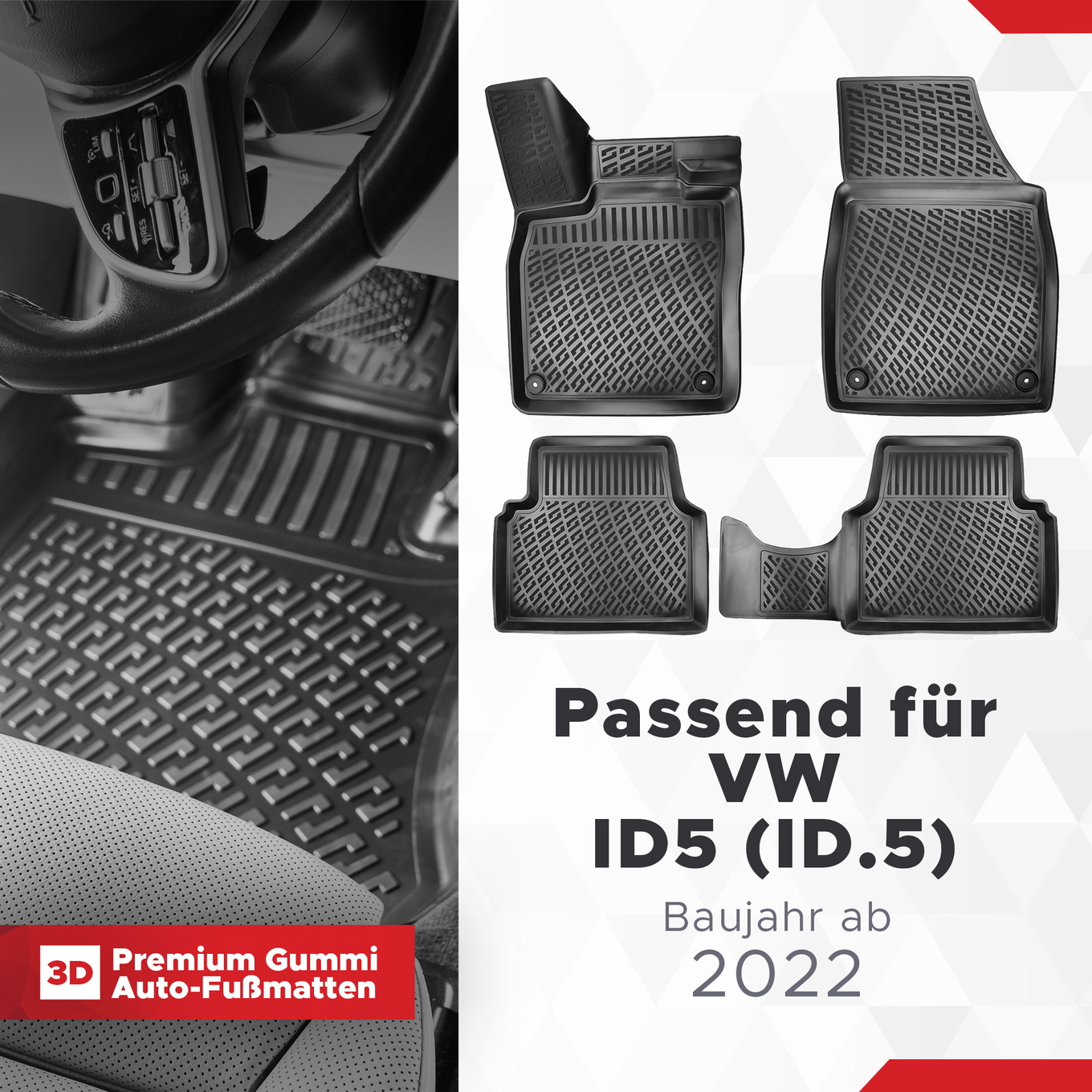 3D Auto Fussmatten Set passend für VW ID5 (ID.5) Baujahr ab 2022 1