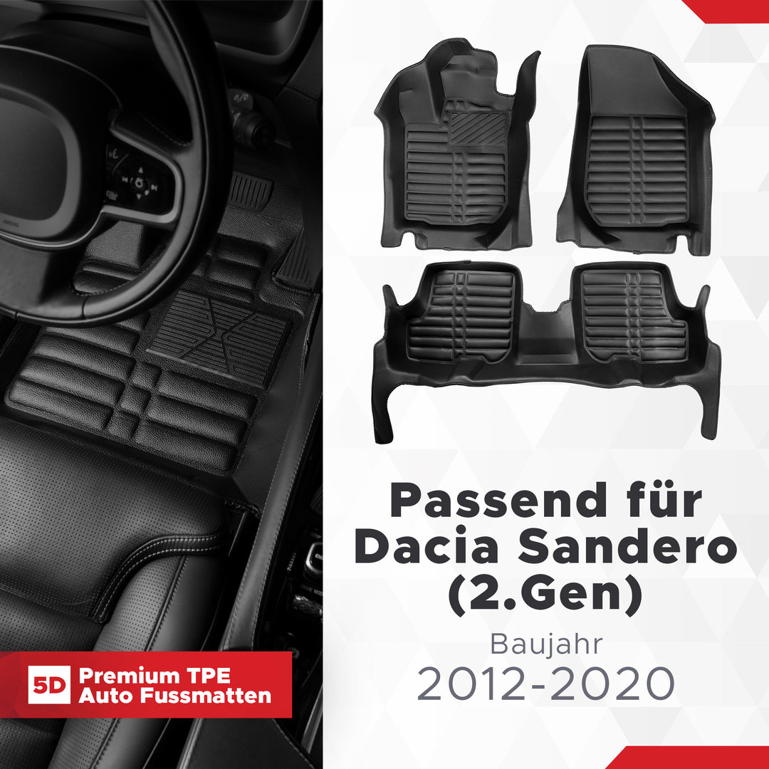 5D Premium Auto Fussmatten TPE Set passend für Dacia Sandero (2.Gen) Baujahr 2012-2020