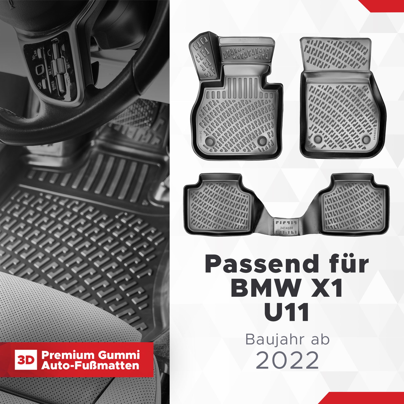3D Autofußmatten Set passend für BMW X1 U11 Baujahr ab 2022