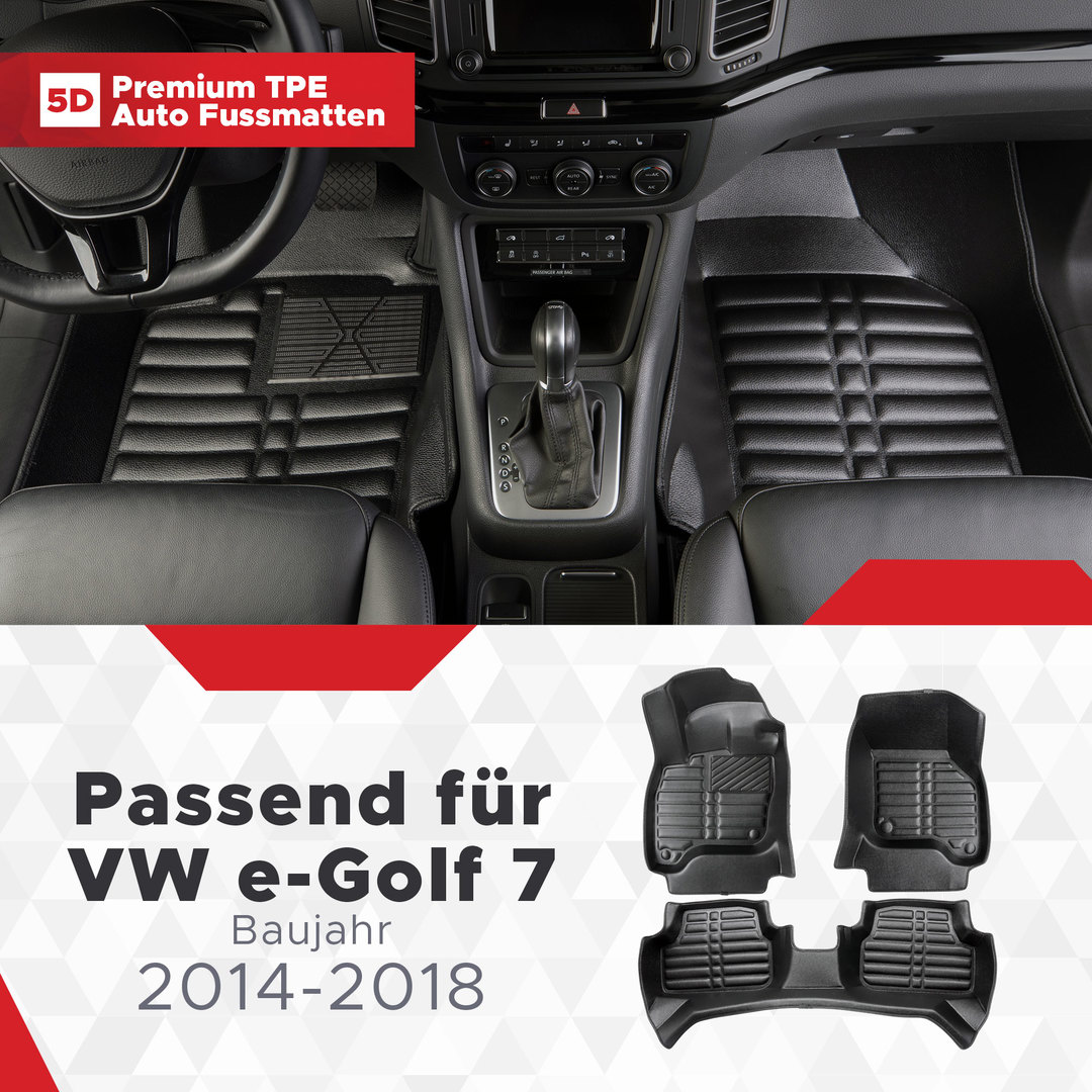 5D Premium Auto Fussmatten TPE Set passend für VW e-Golf 7 Baujahr 2014-2021 1