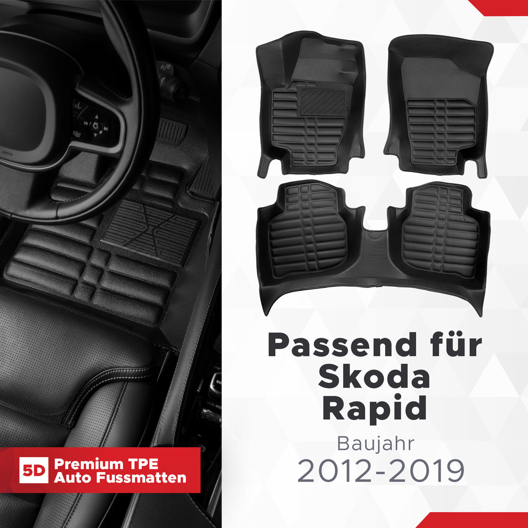 5D Premium Auto Fussmatten TPE Set passend für Skoda Rapid Baujahr 2012-2019 1