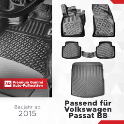 3D Auto Gummimatten & Kofferraumwanne Set für VW Passat B8 Baujahr ab 2015 thumbnail