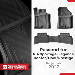 3D Fußmatten für KIA Sportage Elegance Konfor/Cool/Prestige Paket | 2022-2026 | Benzin / Diesel Mild Hybrid | Passt NICHT In HYBRID HEV MODEL | Carbonfaser-Optik thumbnail