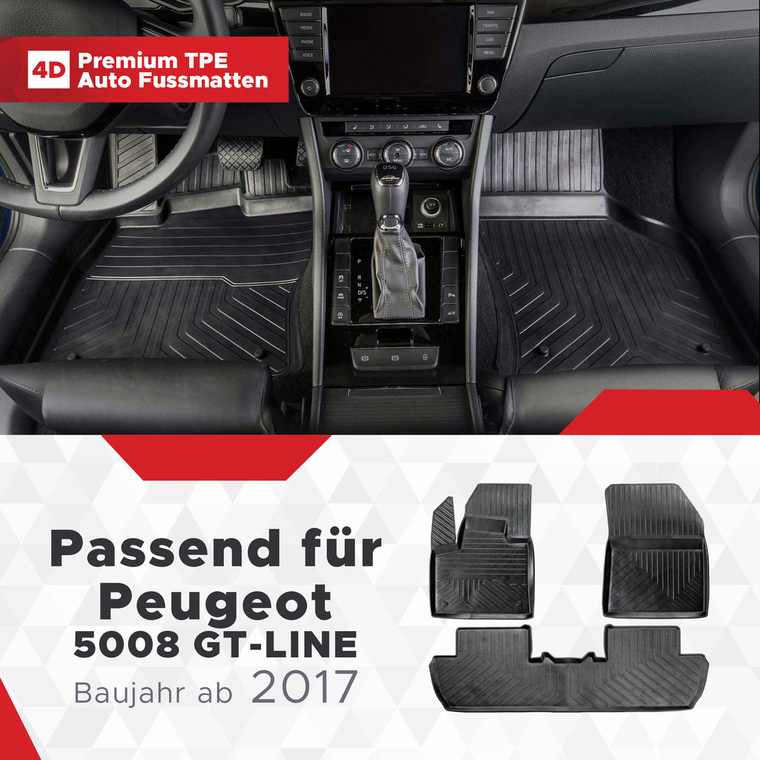 3D Premium Gummi Auto Fussmatten Set Passend für Peugeot 5008 GT-LİNE ab 2017