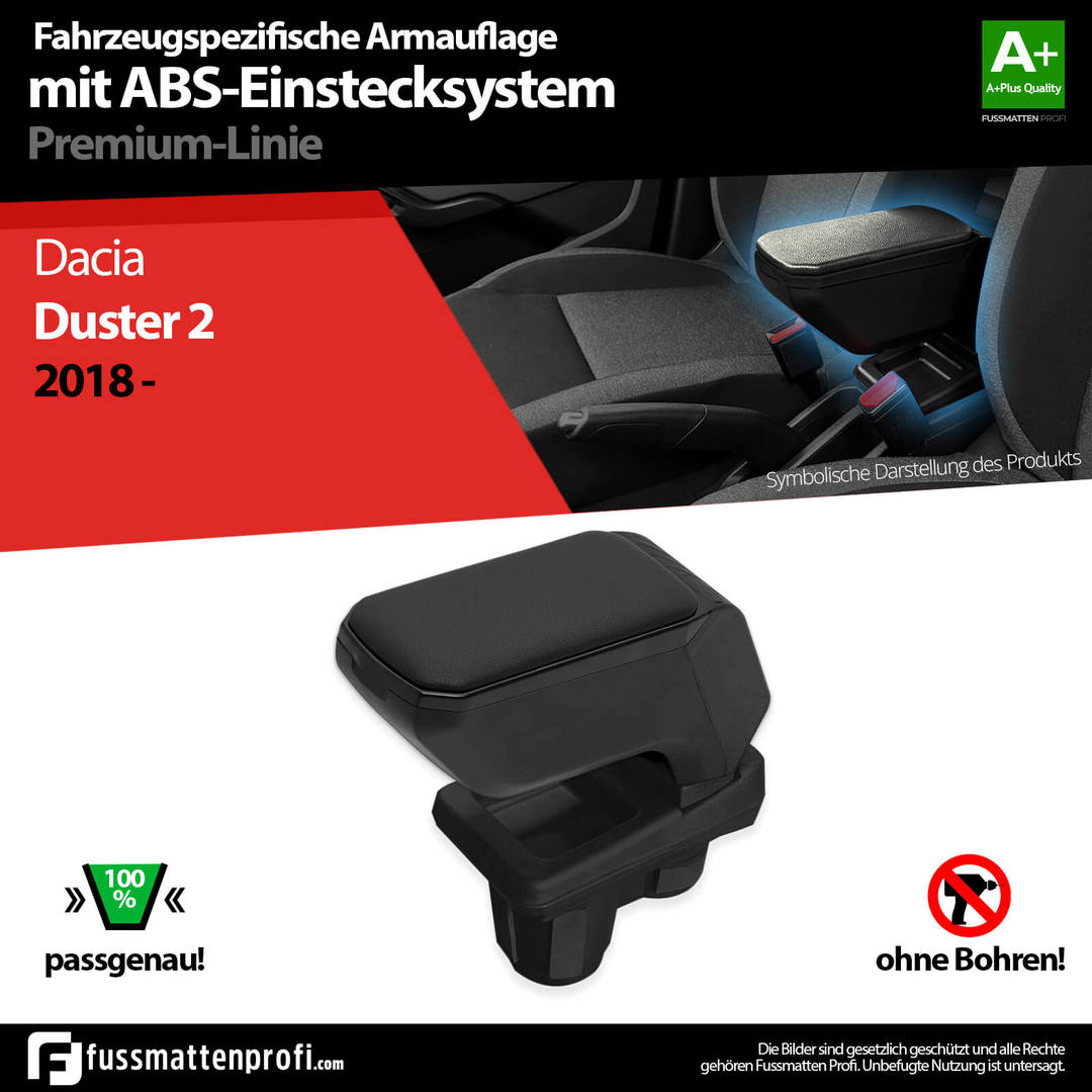 Mittelarmlehne aus hochwertigem ABS-Kunstleder SCHWARZ Passend für Dacia Duster 2.Gen ab 2018 1