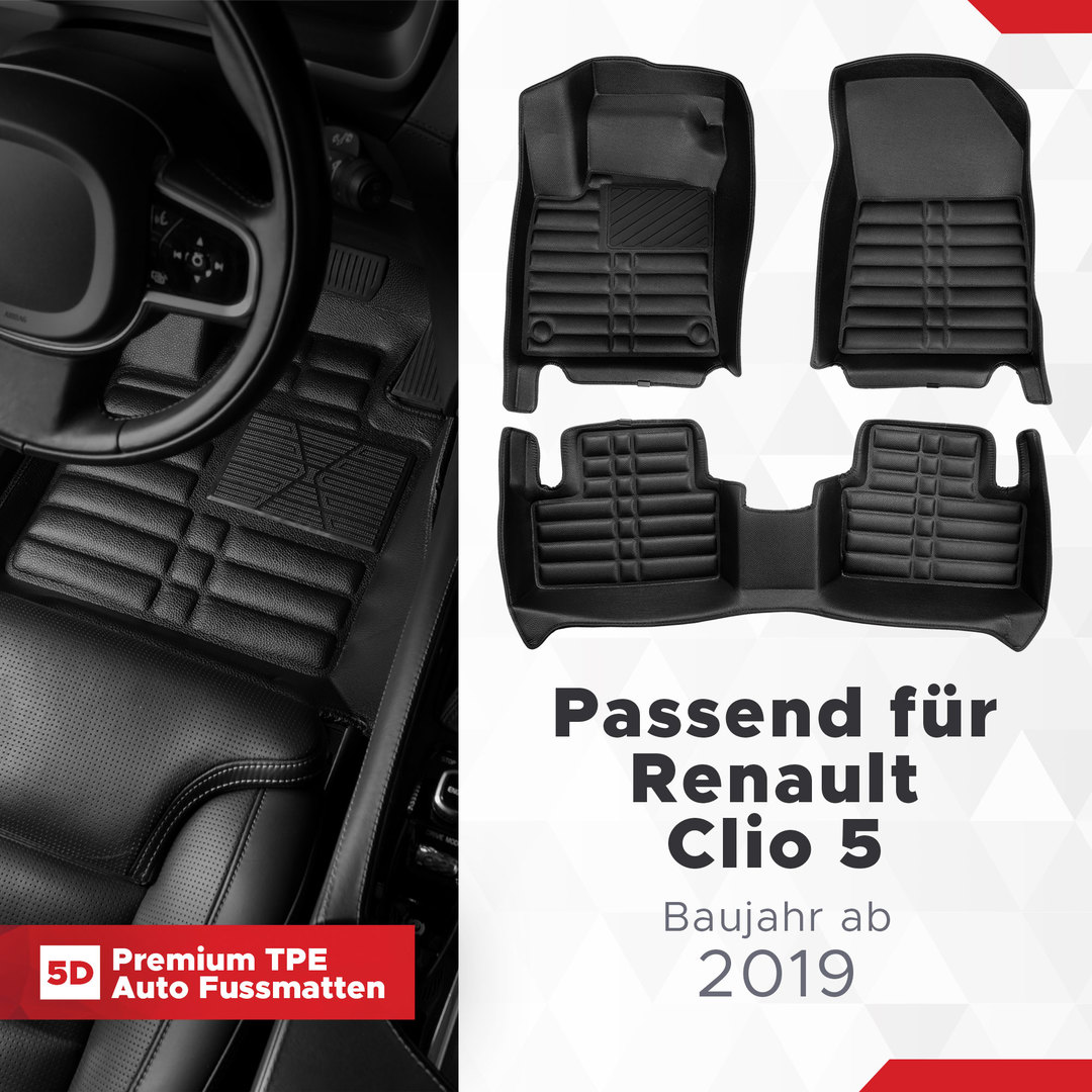 5D Premium Auto Fussmatten TPE Set passend für Renault Clio 5 Baujahr ab 2019