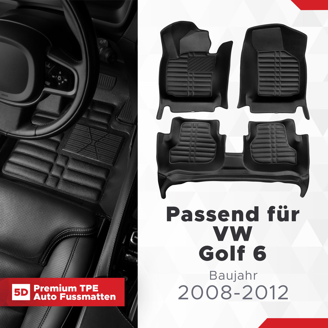 5D Premium Auto Fussmatten TPE Set passend für VW Golf 6 Baujahr 2008-2012