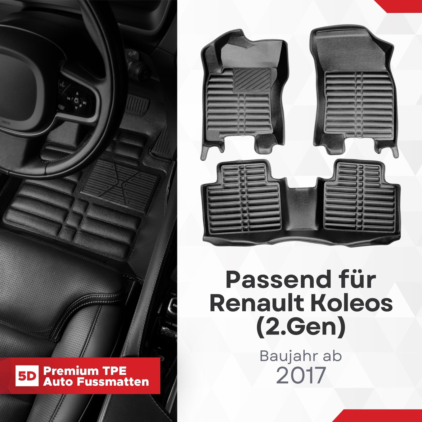 5D Premium Auto Fussmatten TPE Set passend für Renault Koleos (2.Gen) Baujahr ab 2017