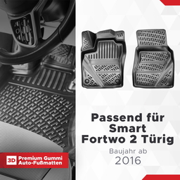 3D Auto Fussmatten Set passend für Smart Fortwo 2 Türig Baujahr ab 2016 ( Passt nicht in Elektro ) thumbnail