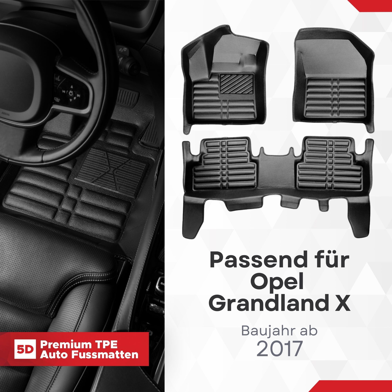 5D Premium Auto Fussmatten TPE Set passend für Opel Grandland X Baujahr ab 2017 1