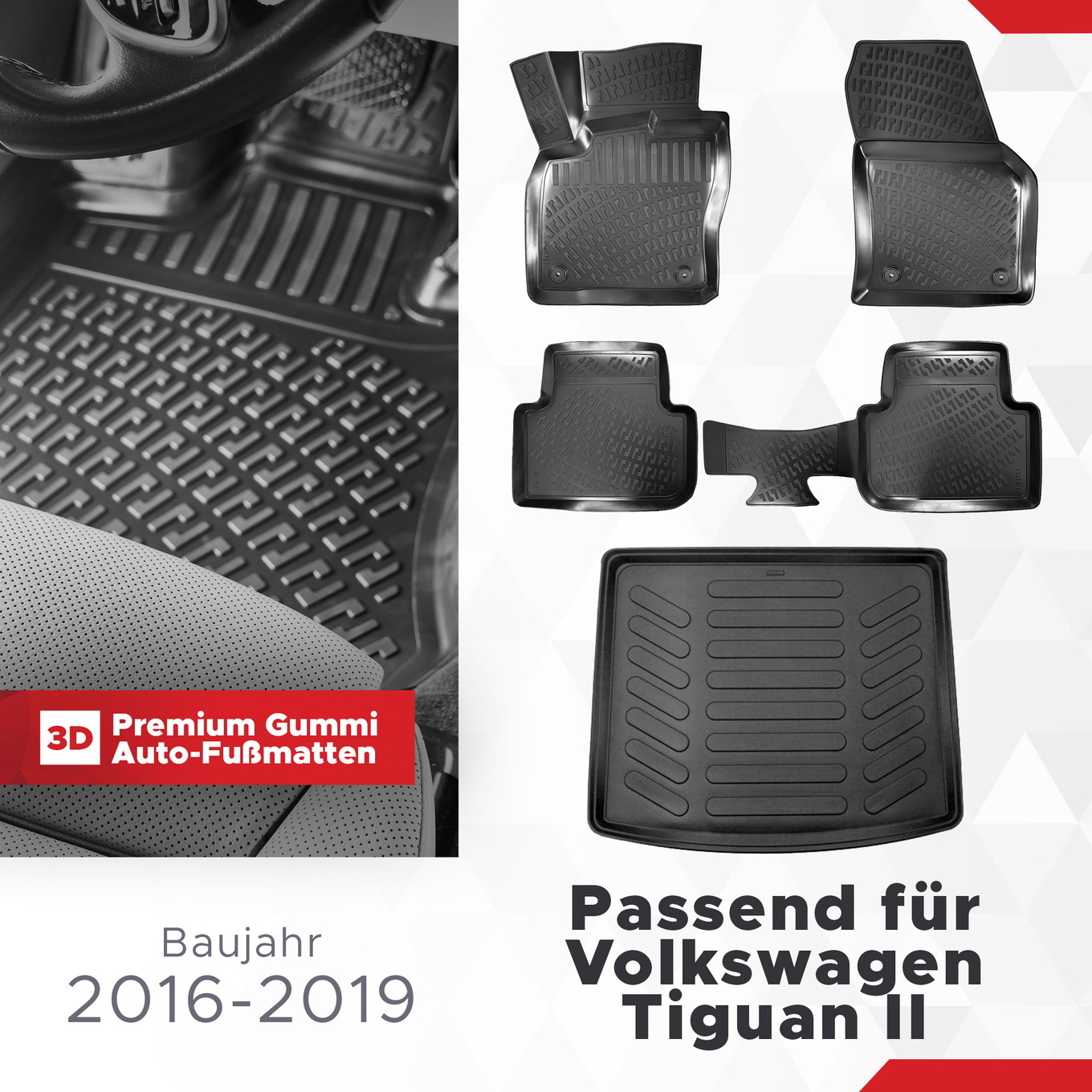 3D Auto Gummimatten & Kofferraumwanne Set für VW Tiguan II 2016-2020 1