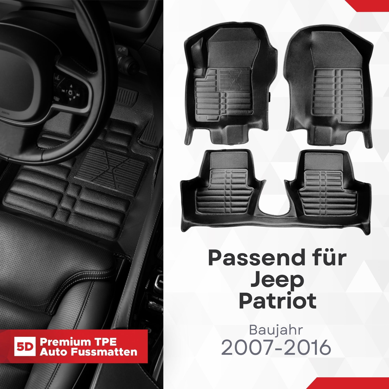 5D Premium Auto Fussmatten TPE Set passend für Jeep Patriot Baujahr 2007-2016 1