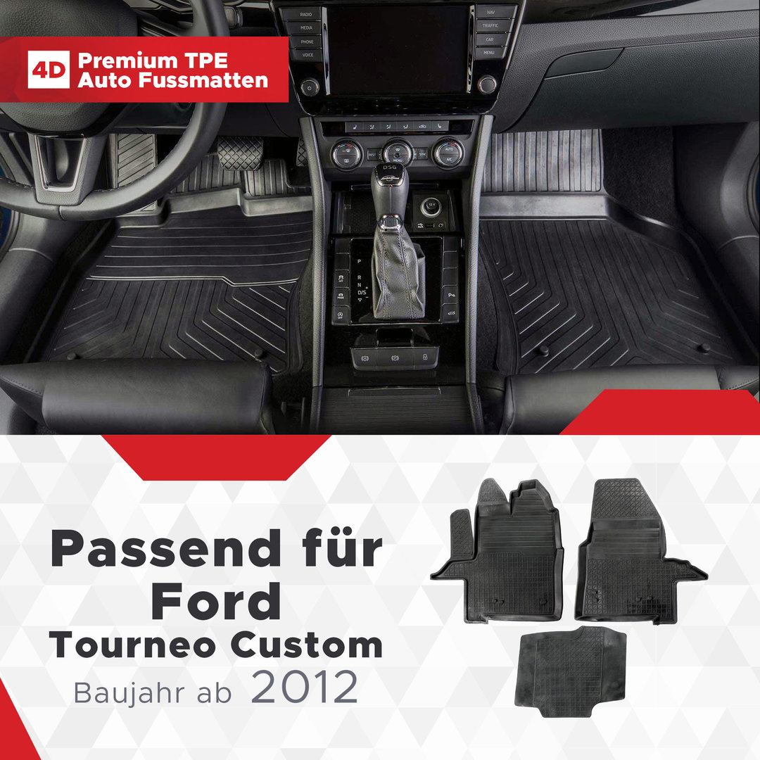 3D Premium Gummi Auto Fussmatten Set Passend für Ford Tourneo Custom Baujahr ab 2012 1