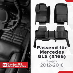 5D Premium Auto Fussmatten TPE Set passend für Mercedes GLS (X166) Baujahr 2012-2019 thumbnail