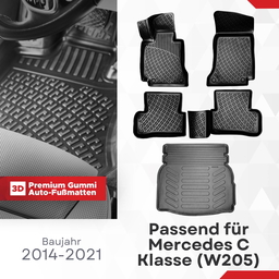 3D Auto Gummimatten & Kofferraumwanne Set für Mercedes C Klasse W205 (Umklappbare Rücksitze) Baujahr 2014-2021 thumbnail