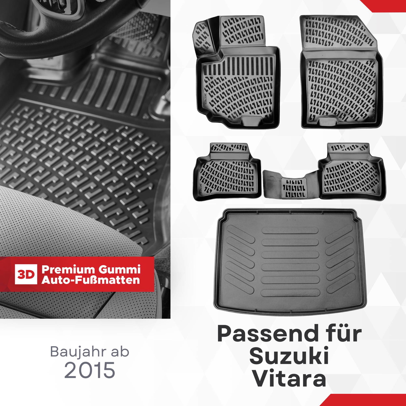 3D Auto Gummimatten & Kofferraumwanne Set für Suzuki Vitara Baujahr ab 2015 1