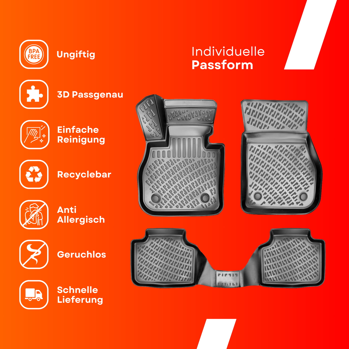 3D Auto Fussmatten Set passend für Hyundai Kona Elektro (1.Gen) Baujahr 2017-2023 8