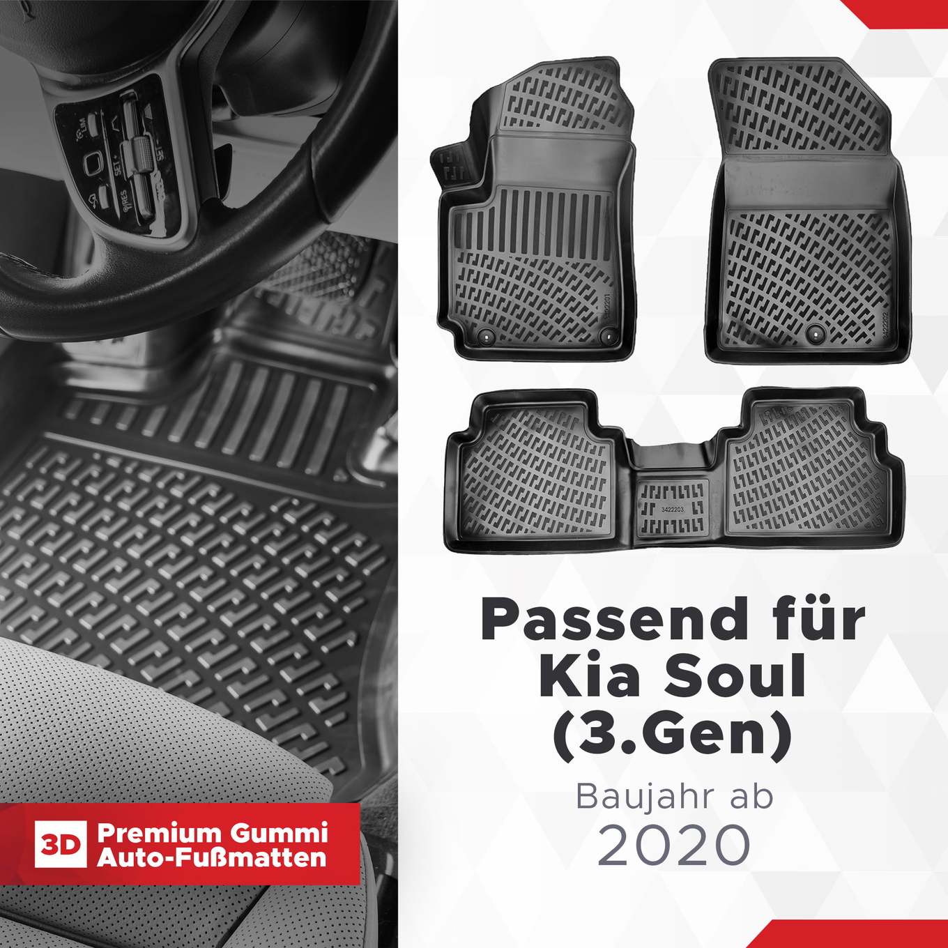 3D Auto Fussmatten Set passend für Kia Soul (3.Gen) Baujahr ab 2020 1
