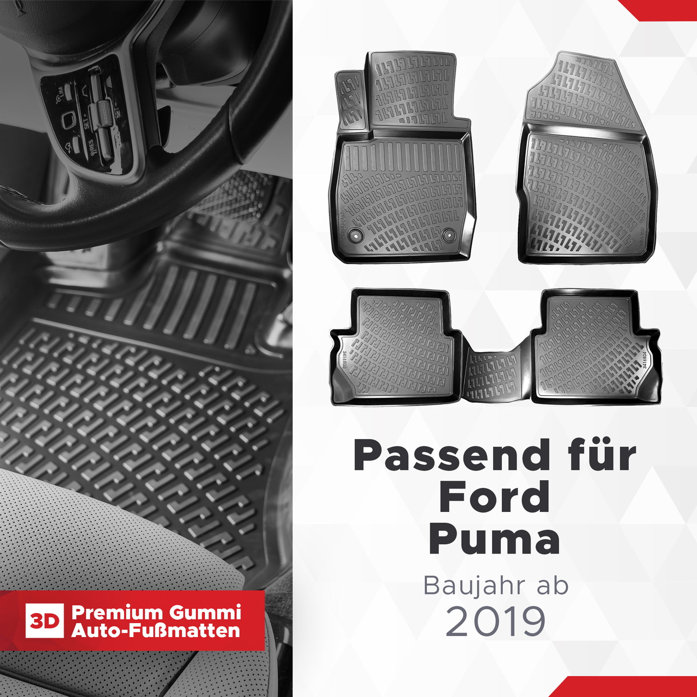 3D Auto Fussmatten Set passend für Ford Puma Baujahr ab 2019 1