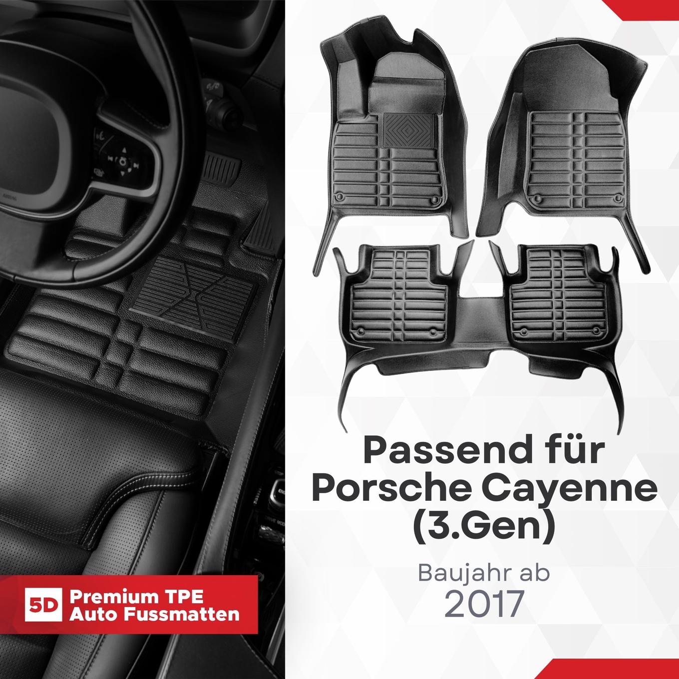 5D Premium Auto Fussmatten TPE Set passend für Porsche Cayenne (3.Gen) Baujahr ab 2017 1
