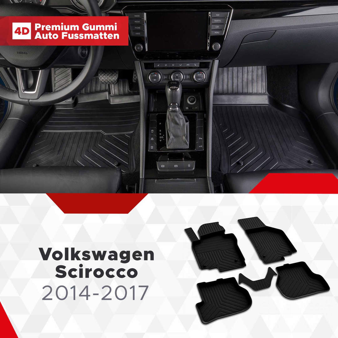 3D Premium Gummi Auto Fussmatten Set Passend für VW Scirocco Baujahr 2014-2017 1