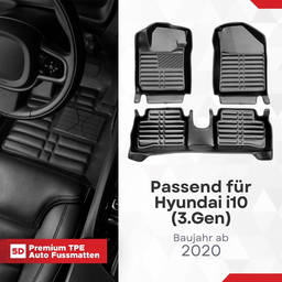 5D Premium Auto Fussmatten TPE Set passend für Hyundai i10 (3.Gen) Baujahr ab 2020 thumbnail