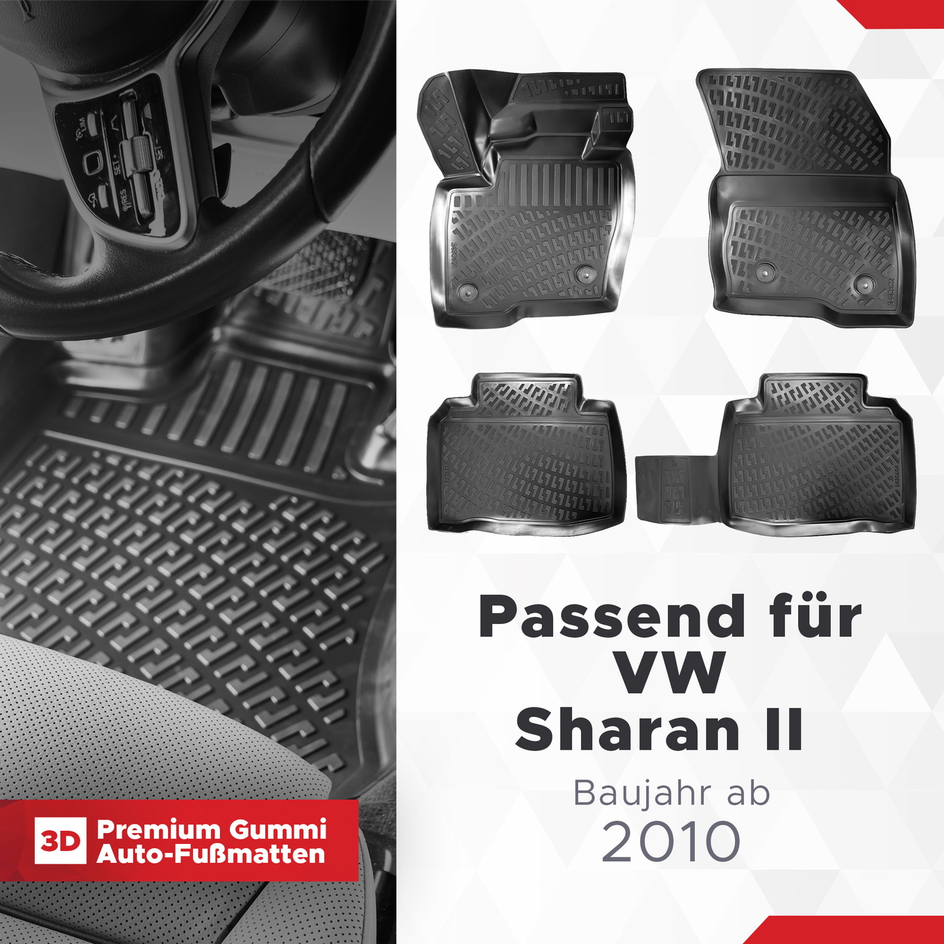 3D Auto Fussmatten Set passend für VW Sharan II Baujahr ab 2010 (5 Sitze) 1