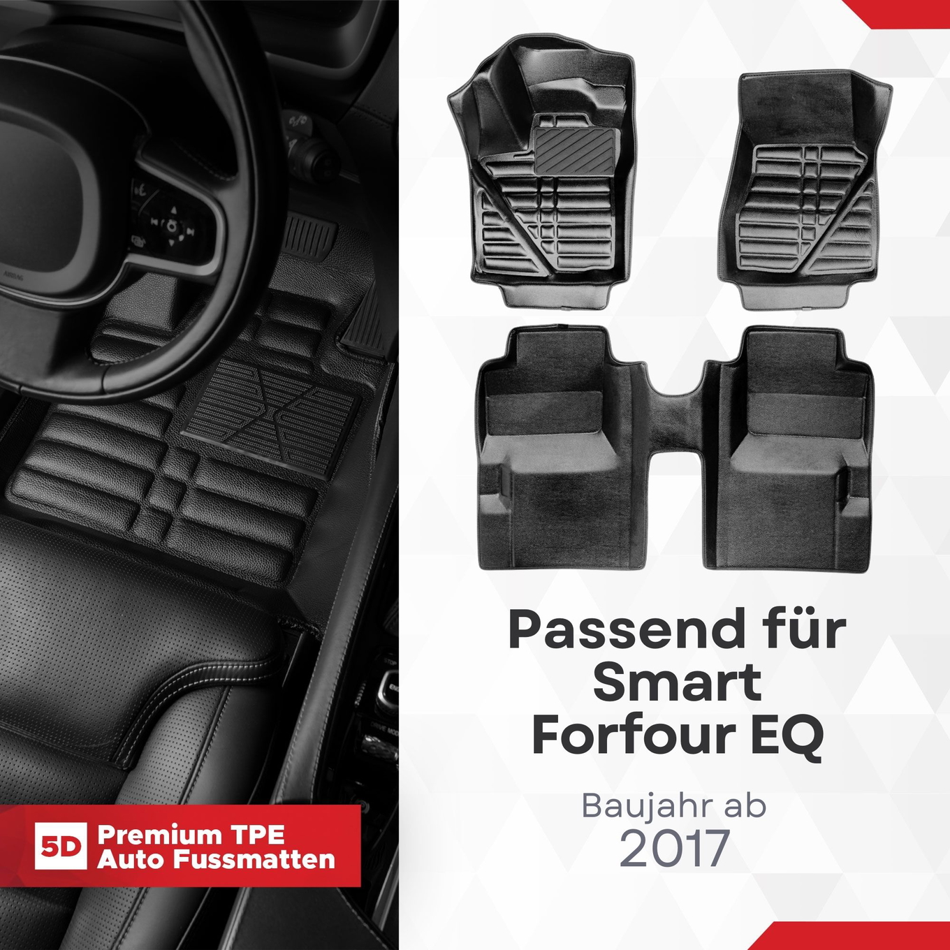 5D Premium Auto Fussmatten TPE Set passend für Smart Forfour EQ Baujahr ab 2017 1