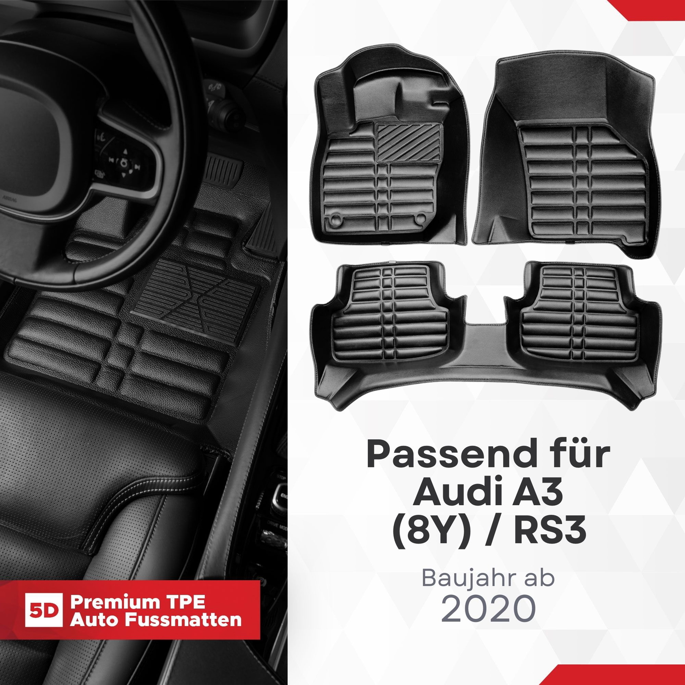 5D Premium Auto Fussmatten TPE Set passend für Audi A3 (8Y) / RS3 Baujahr ab 2020 1