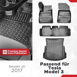 3D Auto Gummimatten & Kofferraumwanne Set für Tesla Model 3 Baujahr ab 2017 thumbnail