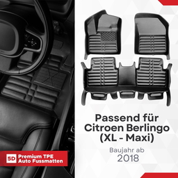 5D Premium Auto Fussmatten TPE Set passend für Citroen Berlingo (XL - Maxi) Baujahr ab 2018 thumbnail
