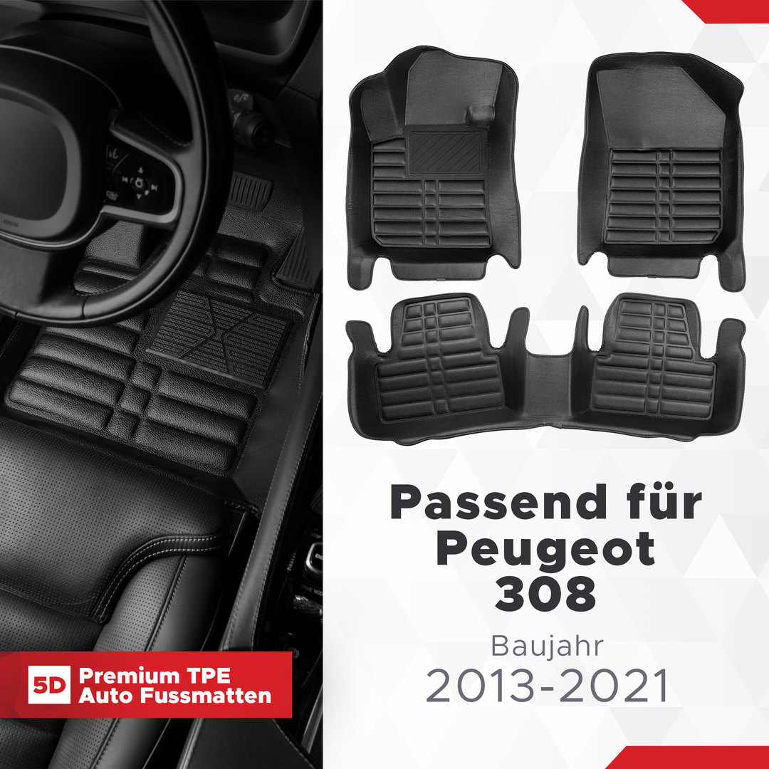 5D Premium Auto Fussmatten TPE Set passend für Peugeot 308 Baujahr 2013-2021 1