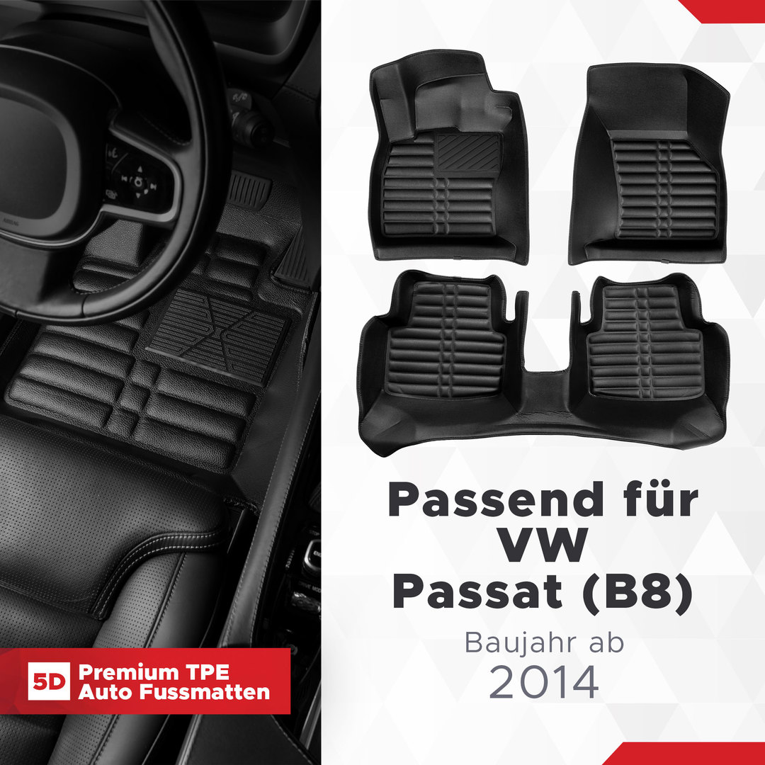 5D Premium Auto Fussmatten TPE Set passend für VW Passat (B8) Baujahr 2014-2023 1