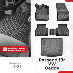 3D Auto Gummimatten & Kofferraumwanne Set für VW Caddy Baujahr ab 2021 thumbnail