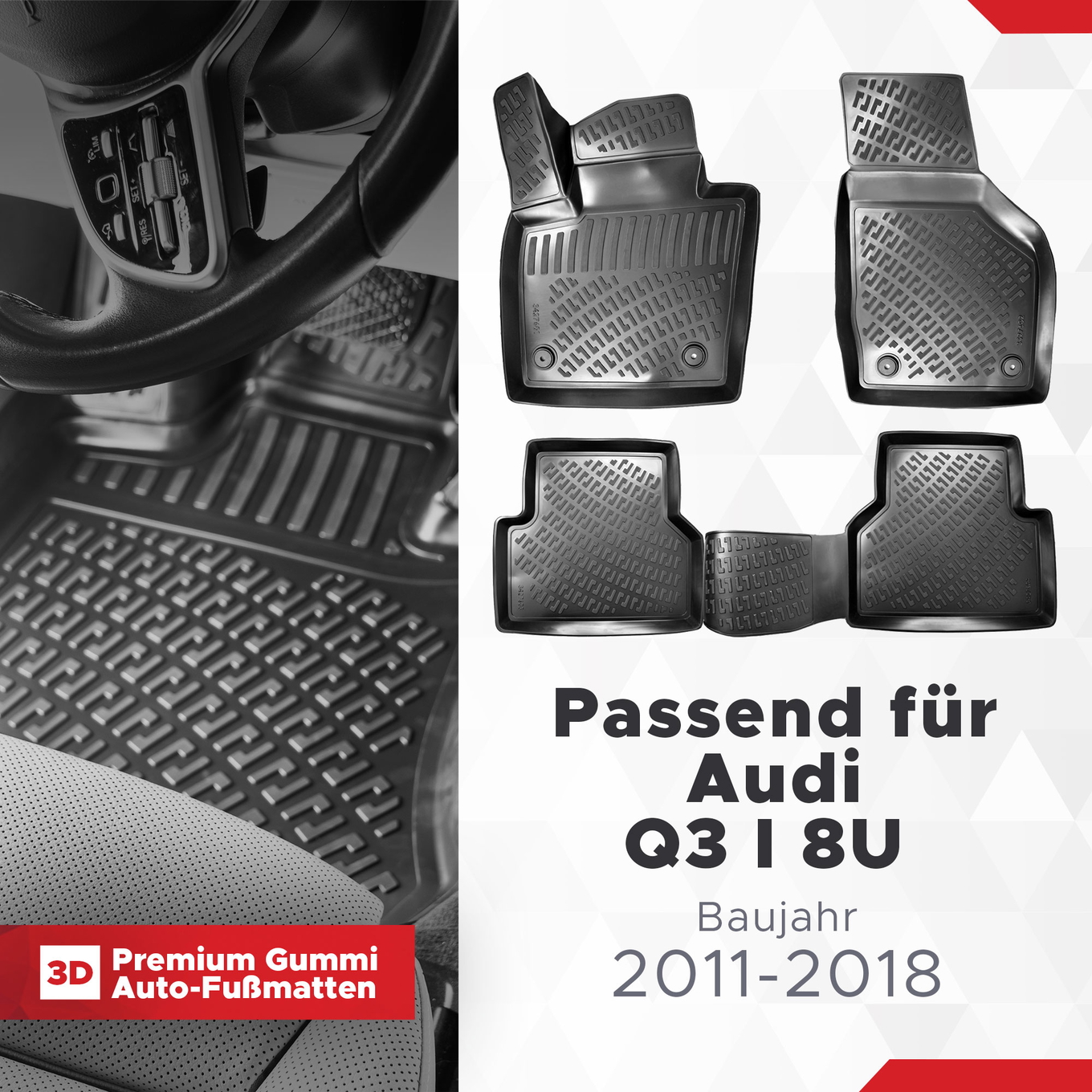3D Auto Fußmatten passend für Audi Q3 I 8U Baujahr 2011-2018