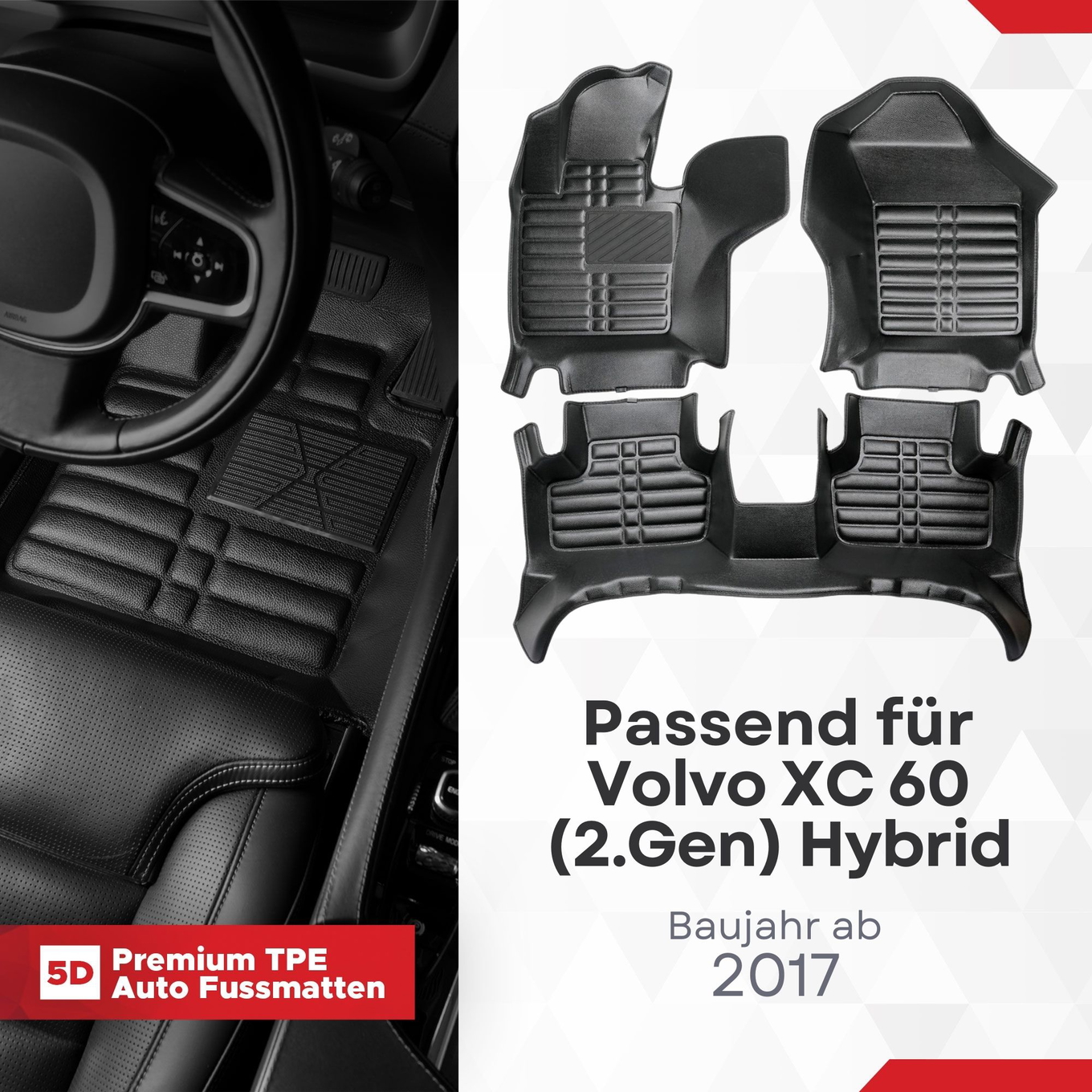 5D Premium Auto Fussmatten TPE Set passend für Volvo XC 60 (2.Gen) Hybrid Baujahr ab 2017 1