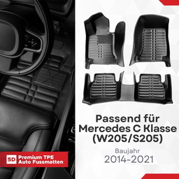 5D Premium Auto Fussmatten TPE Set passend für Mercedes C Klasse (W205/S205) Baujahr 2014-2021 thumbnail