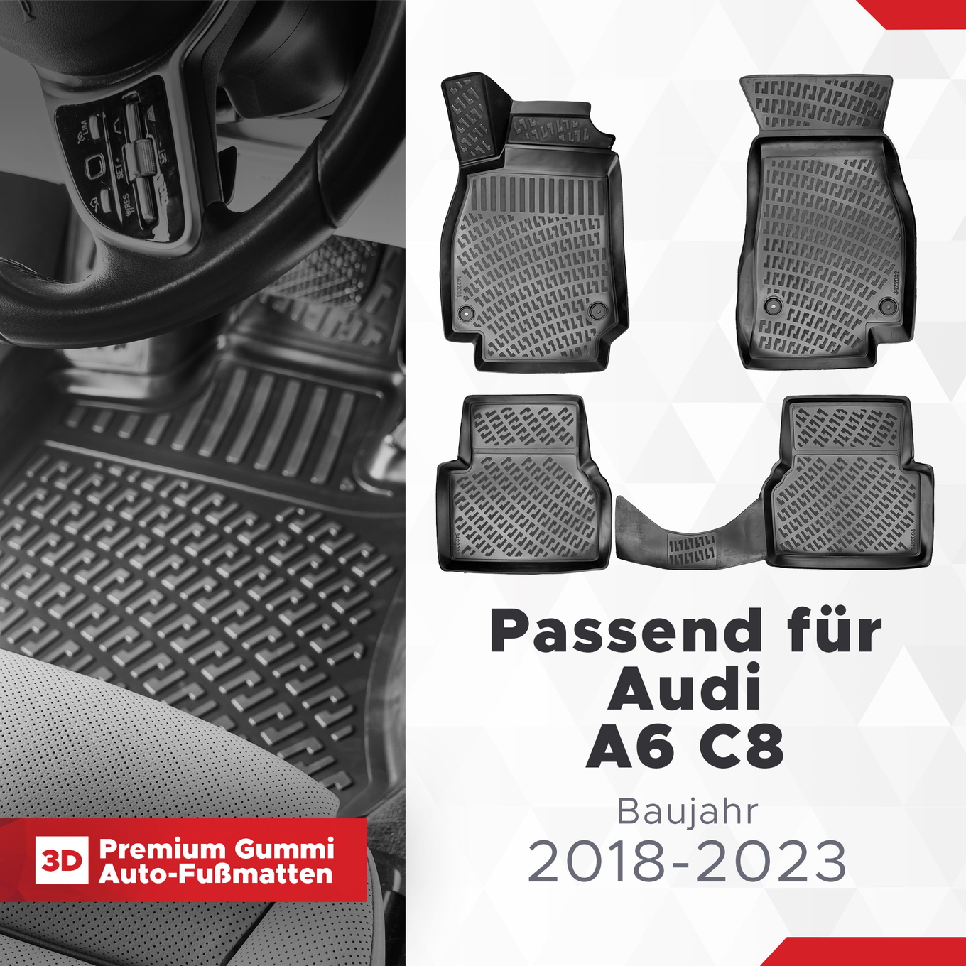 3D Auto Fußmatten Set für Audi A6 C8 Baujahr 2018-2023