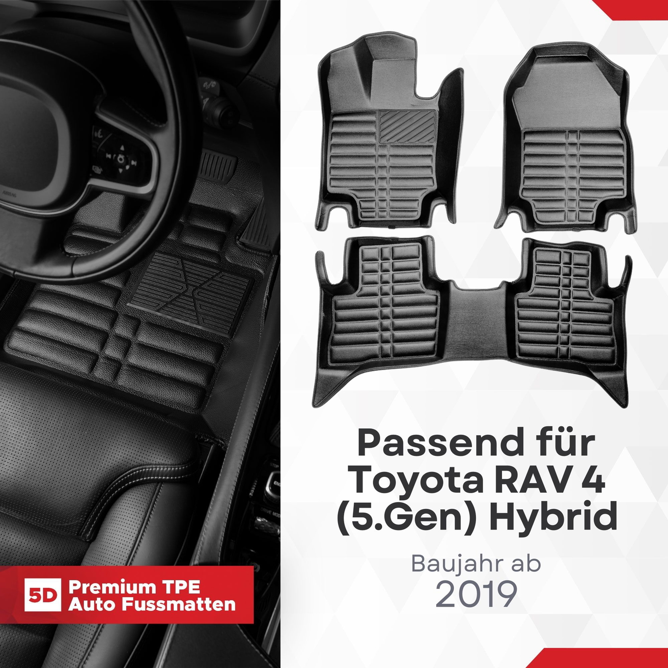5D Premium Auto Fussmatten TPE Set passend für Toyota RAV 4 (5.Gen) Hybrid Baujahr ab 2019 1