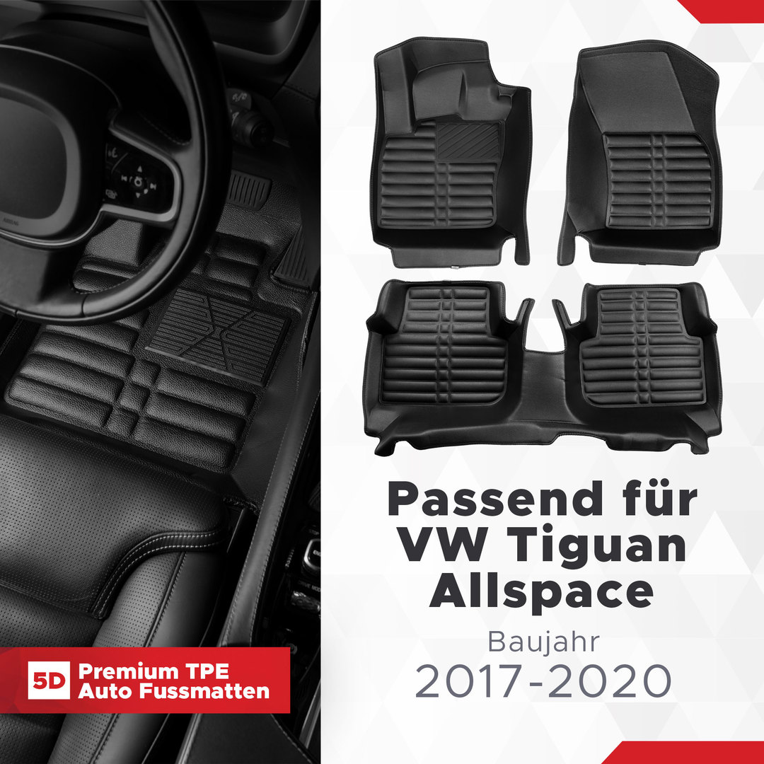 5D Premium Auto Fussmatten TPE Set passend für VW Tiguan Allspace Baujahr 2017-2020 1