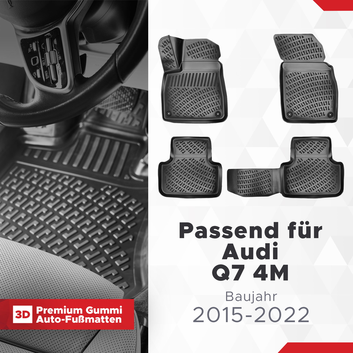 3D Auto Fußmatten Set für Audi Q7 4M Baujahr 2015-2022 1