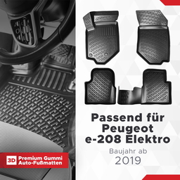 3D Auto Fussmatten Set passend für Peugeot e-208 Elektro Baujahr ab 2019 thumbnail