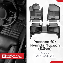 5D Premium Auto Fussmatten TPE Set passend für Hyundai Tucson (3.Gen) Baujahr 2015-2020 thumbnail